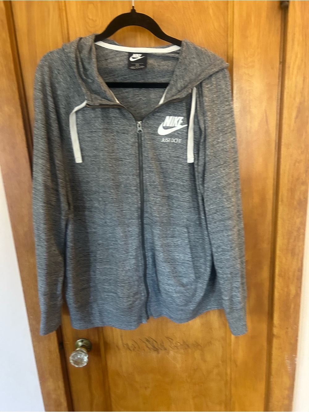 Nike Women's Gray Heather Full-Zip Hoodie Jacket with White Logo